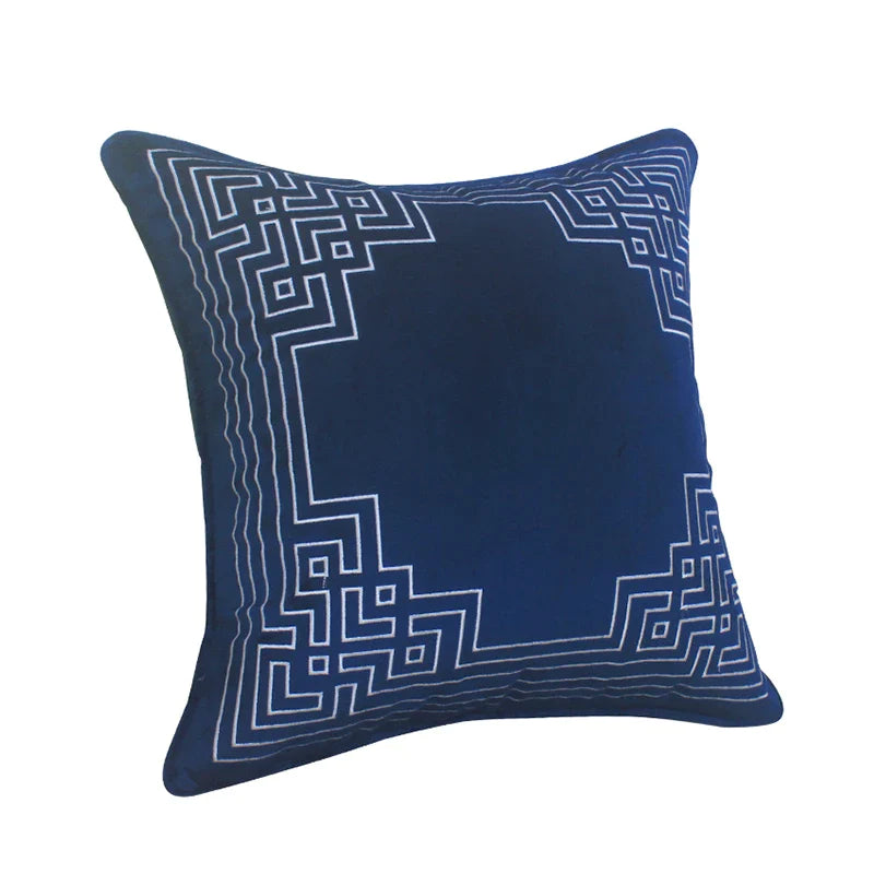 Afralia™ Blue Geometry Embroidery Cushion Cover Dutch Velvet Pillowcase Shell Gift