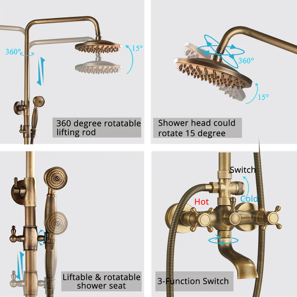 Afralia™ Brass Shower Set with 8" Rainfall Head and Hand Sprayer
