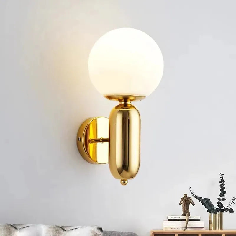 Afralia™ Gold Mirror Ball Wall Lamp - Modern Minimalist LED Sconce