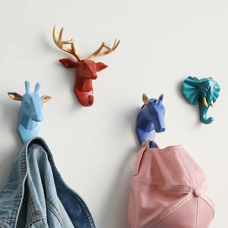 Resin Animals Head Wall Hook for Decorative Hanging by Afralia™