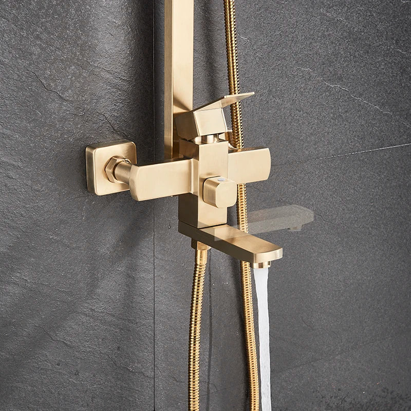 Afralia™ Brushed Gold Shower Mixer with Rotating Tub Spout and 8" Rainfall Head
