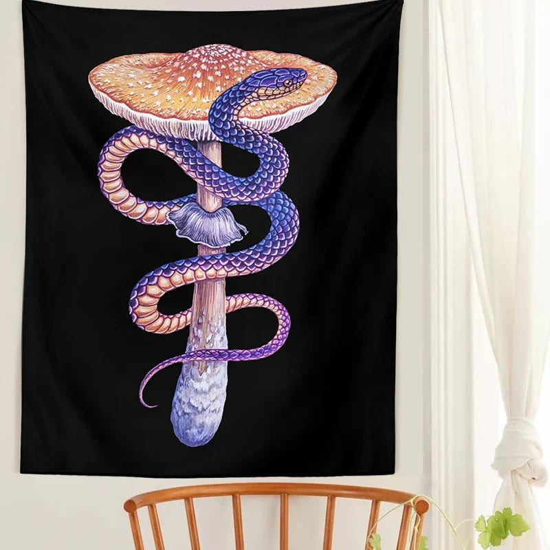 Afralia™ Mushroom Snake Chart Tapestry: Colorful Aesthetic Wall Hanging for Home Decor