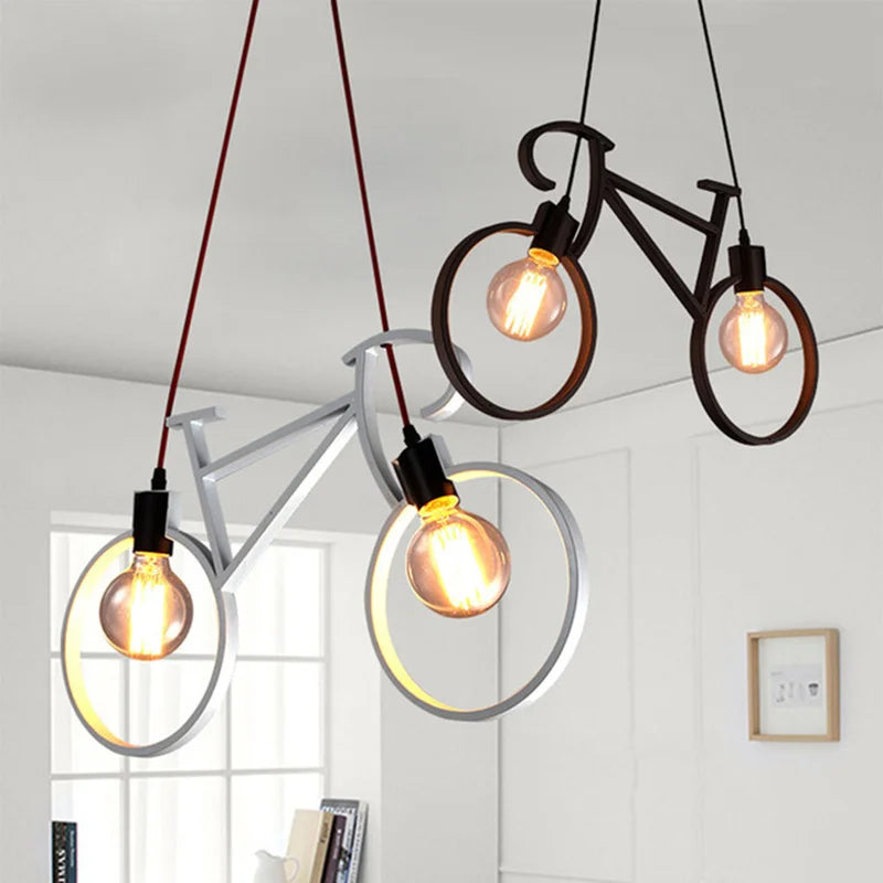 Afralia™ Iron Bicycle Chandelier: Vintage White Black LOFT Lighting for Bedroom Living Room