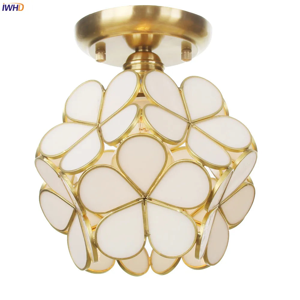 Afralia™ White Glass LED Ceiling Light Fixture, Nordic Modern Copper Ceiling Lamp