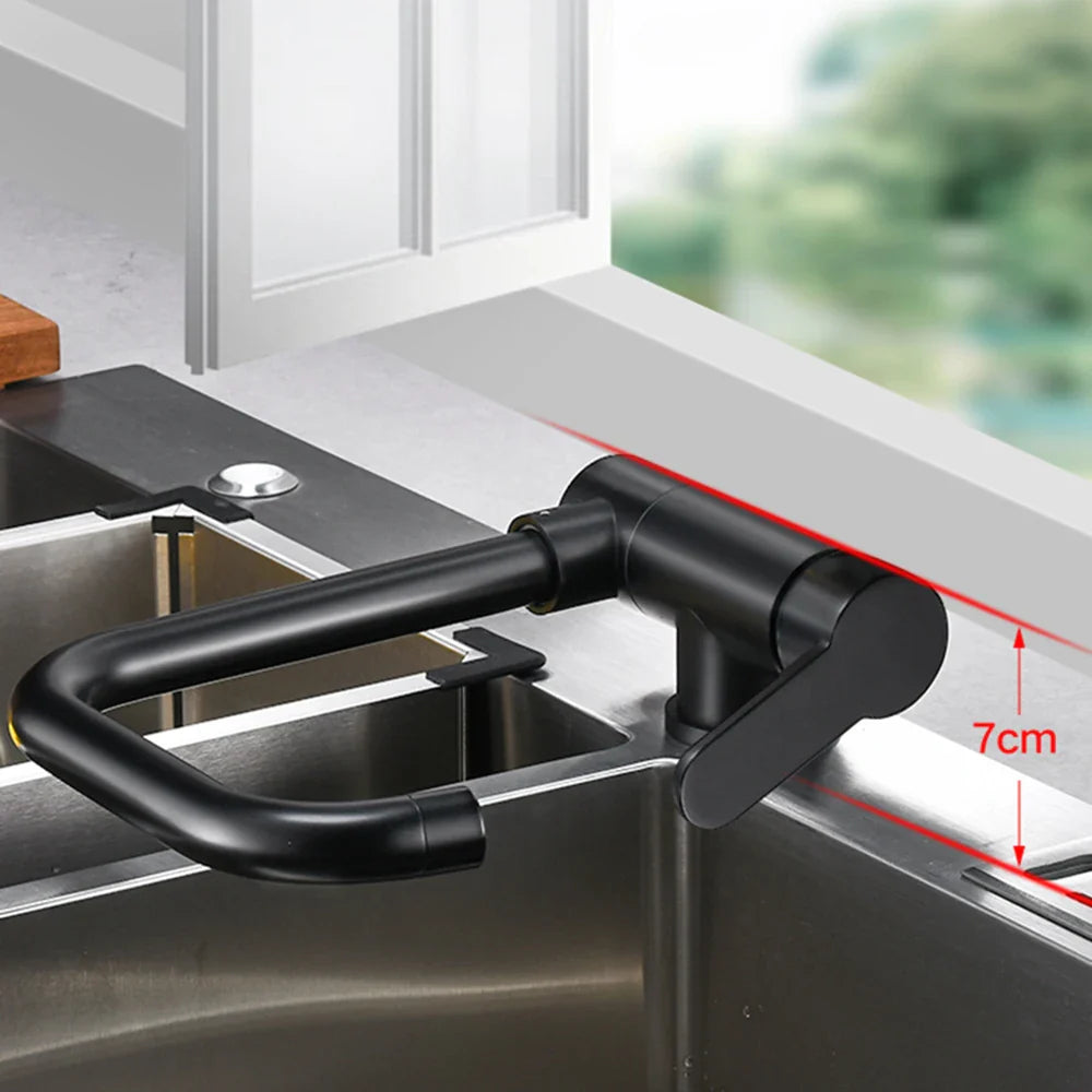 Afralia™ Matte Black Inner Window Folding Kitchen Faucet - Two Mode Mixer Water Crane