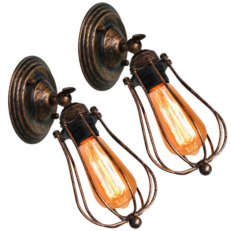 Rustic Wire Cage Wall Sconces Industrial Vintage Wall Lamp by Afralia™