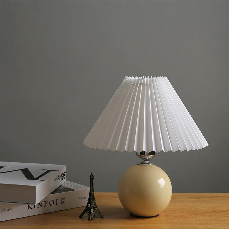 Afralia™ Japanese Ceramic Table Lamps Living Room Pleated Skirt Lampshade Warm Bedroom Lighting