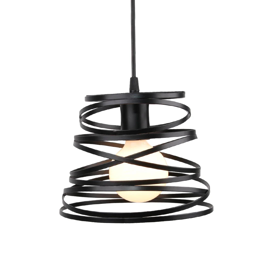 Afralia™ Swirl Spiral Pendant Light Black Iron Retro Loft Industrial Metal Cage Hanging Lamp