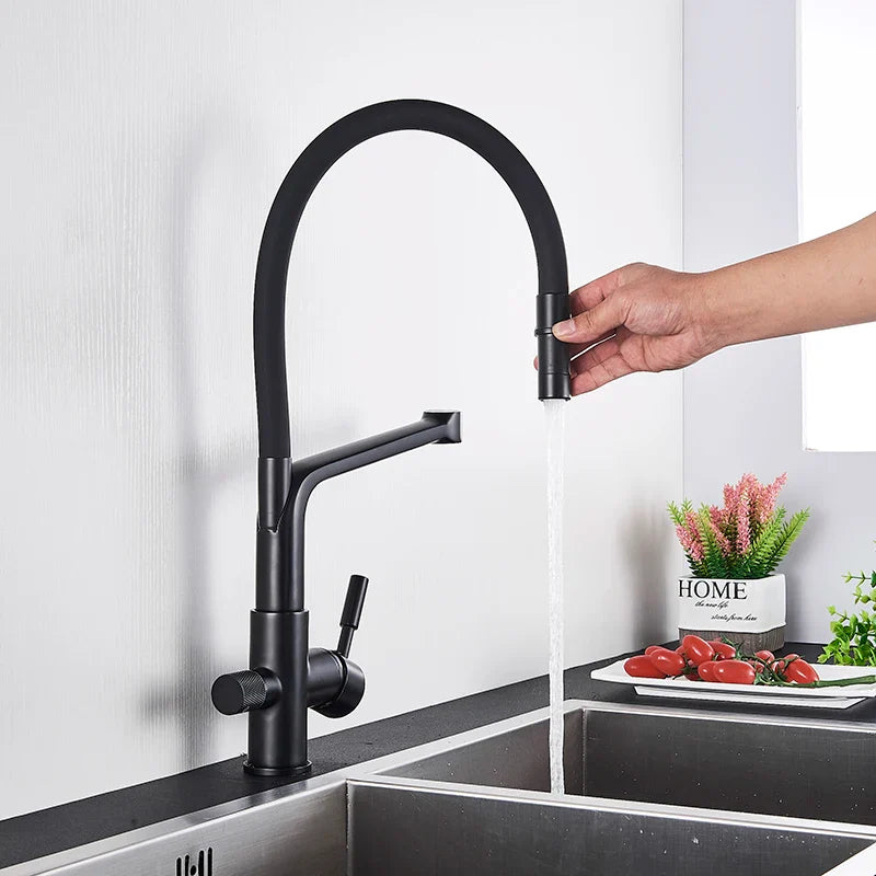 Afralia™ Brass Dual Spout Kitchen Water Filter Faucet 360° Rotation Drinking Filtered Mixer
