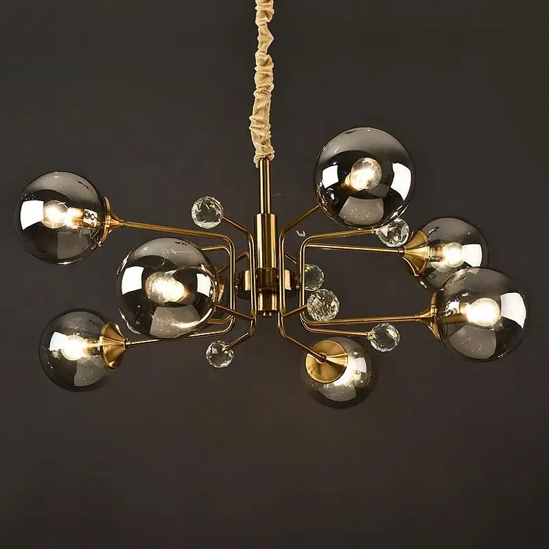 Afralia™ Gold Glass Ball Chandelier LED Lighting for Living Room, Kitchen, Bedroom