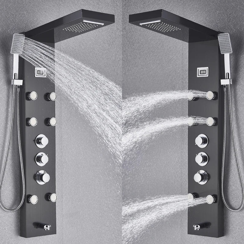 Afralia™ Thermostatic Mixer Shower Panel with Rainfall Waterfall Massage Jets - Shower Faucet Tower