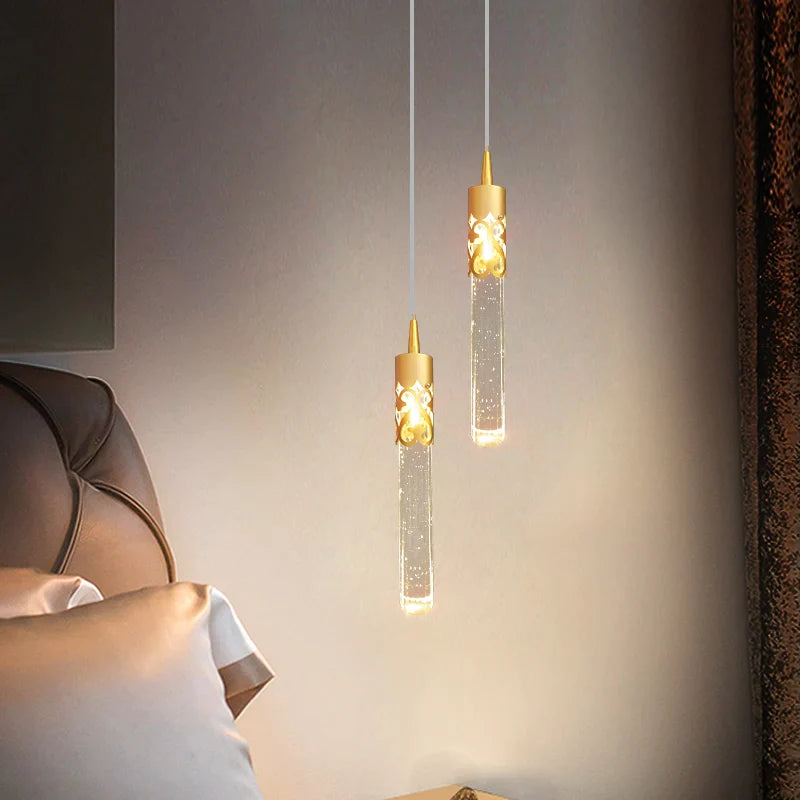 Afralia™ Crystal Pendant Lamp with Remote Control, Luxury Aluminium Ceiling Light for Bedside Kitchen Island.