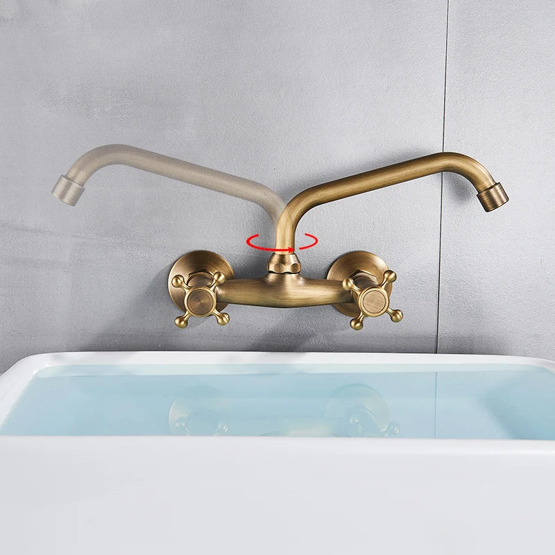 Afralia™ Antique Brass Kitchen Faucet with Swivel Spout and Dual Handle Mixer