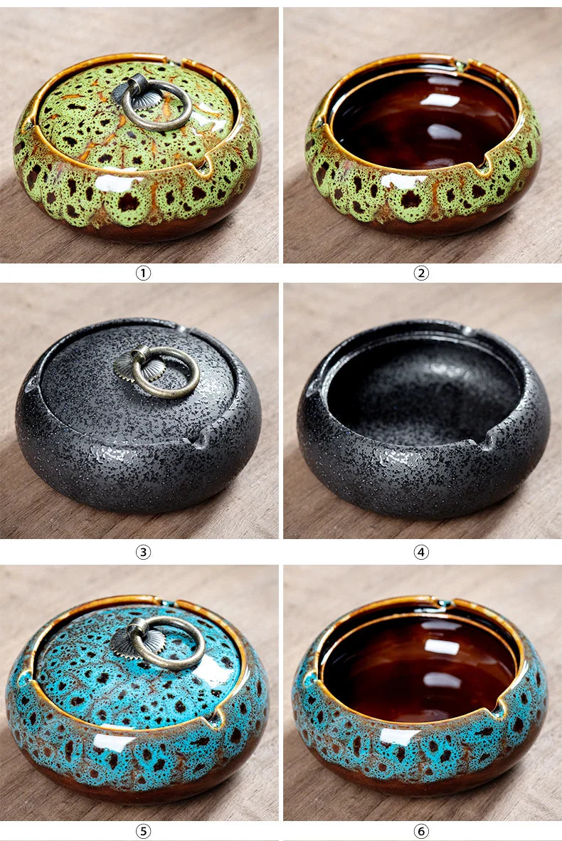 Ceramic Ashtray with Lid for Living Room, Home Decor Afralia™ Gift