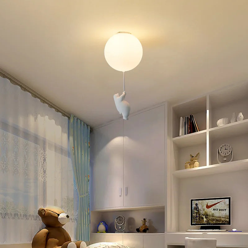 Afralia™ Cartoon Bear Ceiling Light for Kids' Rooms, LED Fixture Bedroom Decor