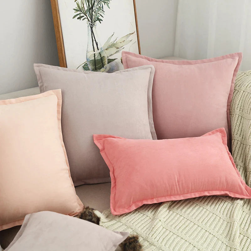 Afralia™ Suede Cushion Cover in Pink Grey Lace | Soft Home Decor