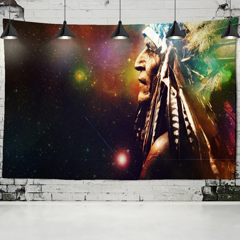 Afralia™ Indian Head Psychedelic Tapestry Wall Hanging for Bohemian Living Room