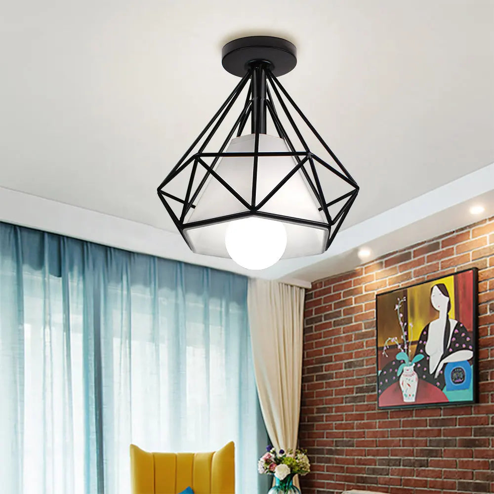 Afralia™ Iron Cage Ceiling Light Fixture Retro Nordic Design Home Kitchen Lamp