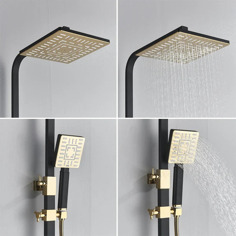 Afralia™ Black Gold Shower Faucet Set with Bidet Function, Wall Mounted Rainfall Mixer