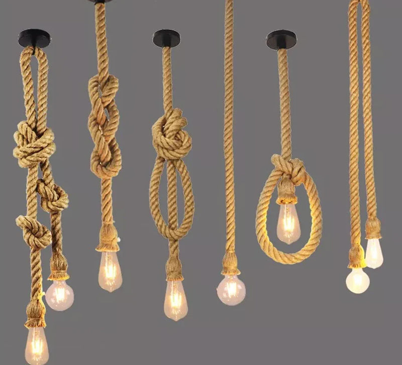 Afralia™ Spider Chandelier Hemp Rope Pendant Light Vintage Industrial Ceiling Lamp