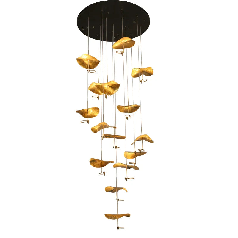 Afralia™ Copper Lotus Pendant Light Luxury Staircase Living Dining Room Art Lamps