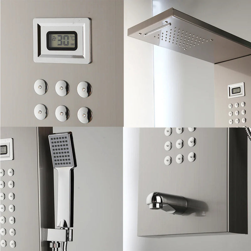 Afralia™ Brushed Nickel Shower Column with Tub Spout & Hand Shower System