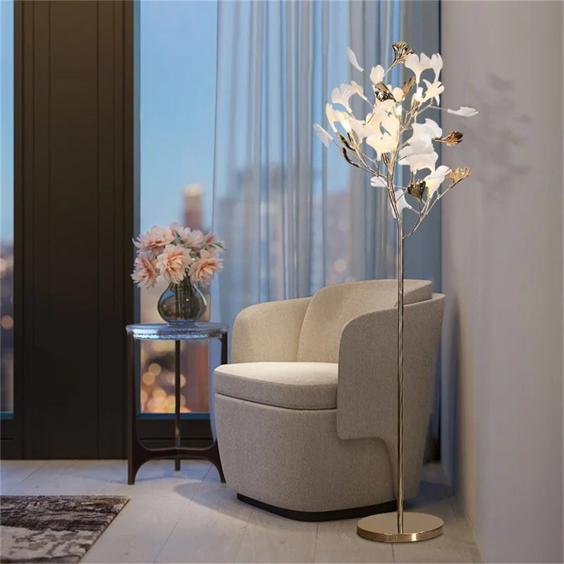 Afralia™ Ginkgo Flower Floor Lamp - Modern LED Decor for Home Living Room