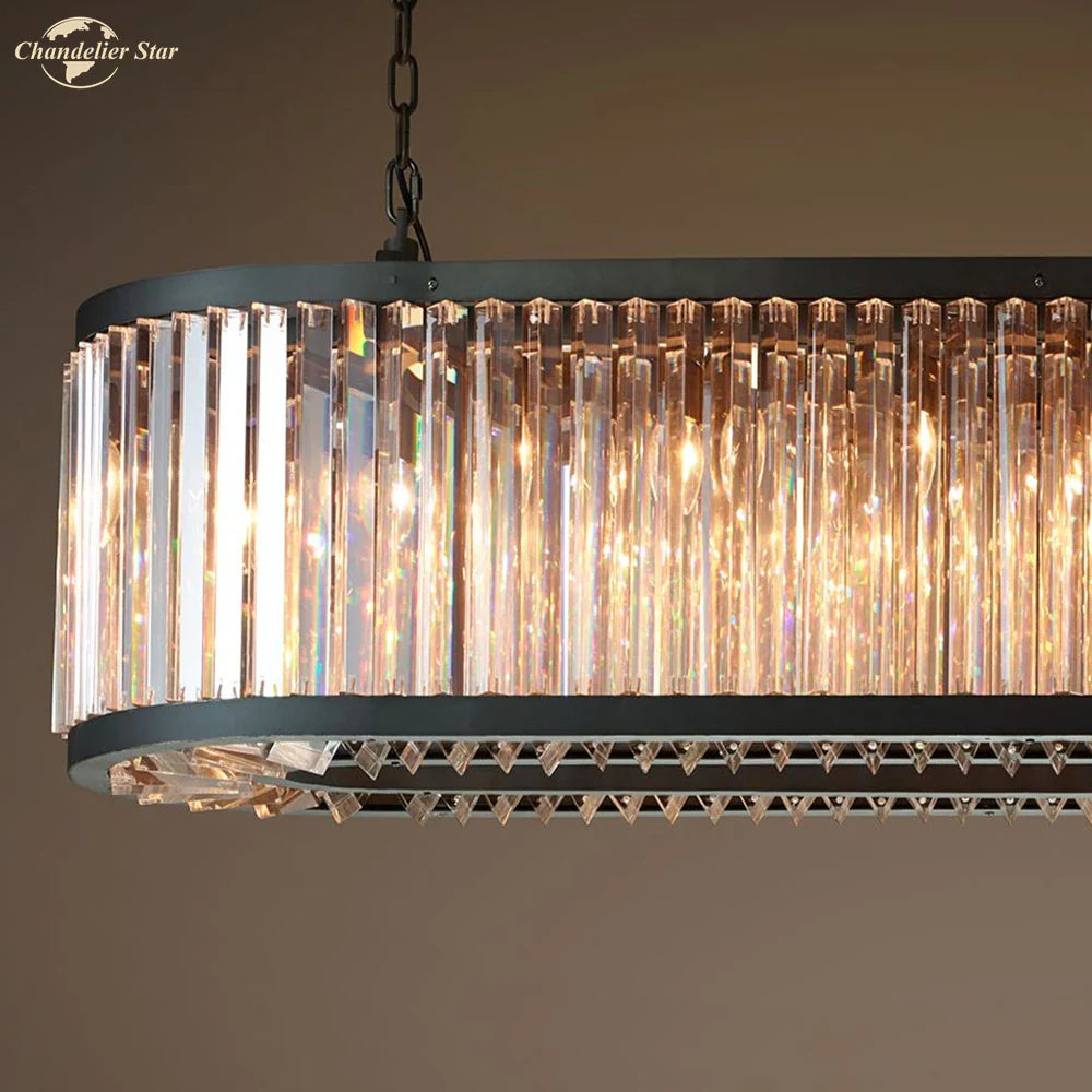 Afralia™ Modern LED Oval Crystal Chandelier Black Pendant Light for Kitchen Island Dining Room