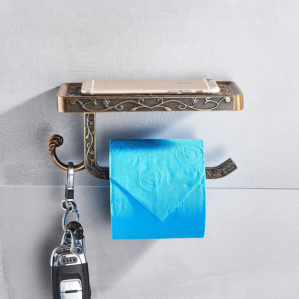 Afralia™ Zinc Alloy Toilet Paper Holder with Phone Shelf and Towel Rack