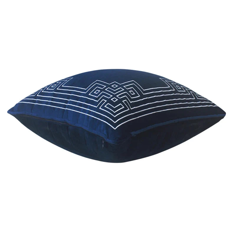 Afralia™ Blue Geometry Embroidery Cushion Cover Dutch Velvet Pillowcase Shell Gift