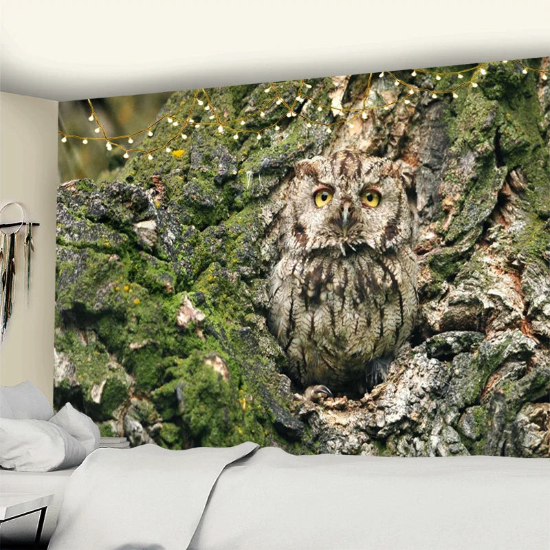 Afralia™ Owl On Tree 3D Tapestry - Abstract Mysterious Psychedelic Aesthetic Room Decor