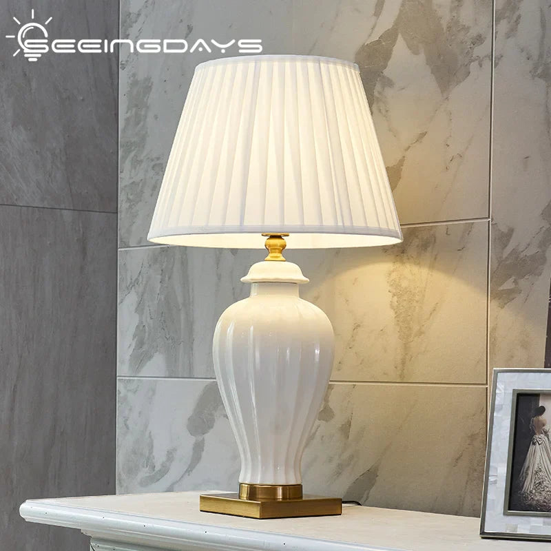 Afralia™ White Ceramic Table Lamp - Bedroom Night Light Fixture