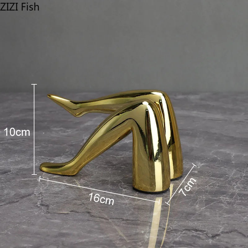 Afralia™ Gilded Lips & Leg Resin Figurines Sculpture for Modern Home Decor