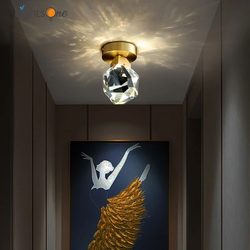 Afralia™ Crystal Aisle Ceiling Light | Modern & Luxe All-Copper Fixture for Entryway & Cloakroom