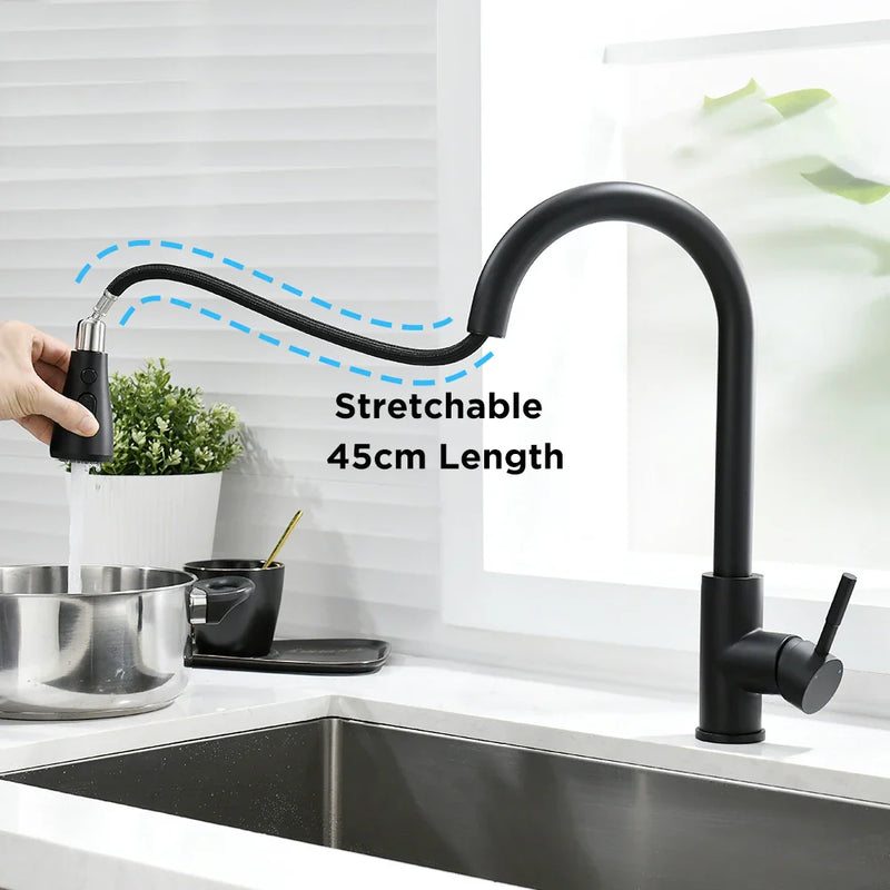 Afralia™ Silver Kitchen Sink Faucet Hot Cold Water Pull-out Single Hole Tap