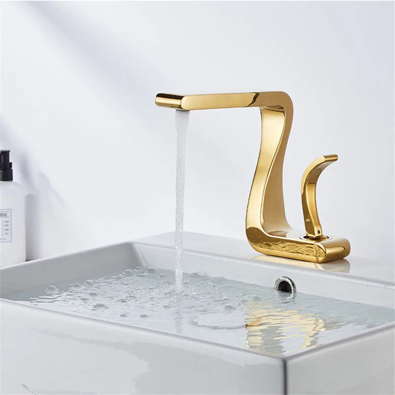 Afralia™ Gold Basin Faucet: Modern Brass Bathroom Mixer Tap for Hot/Cold Water