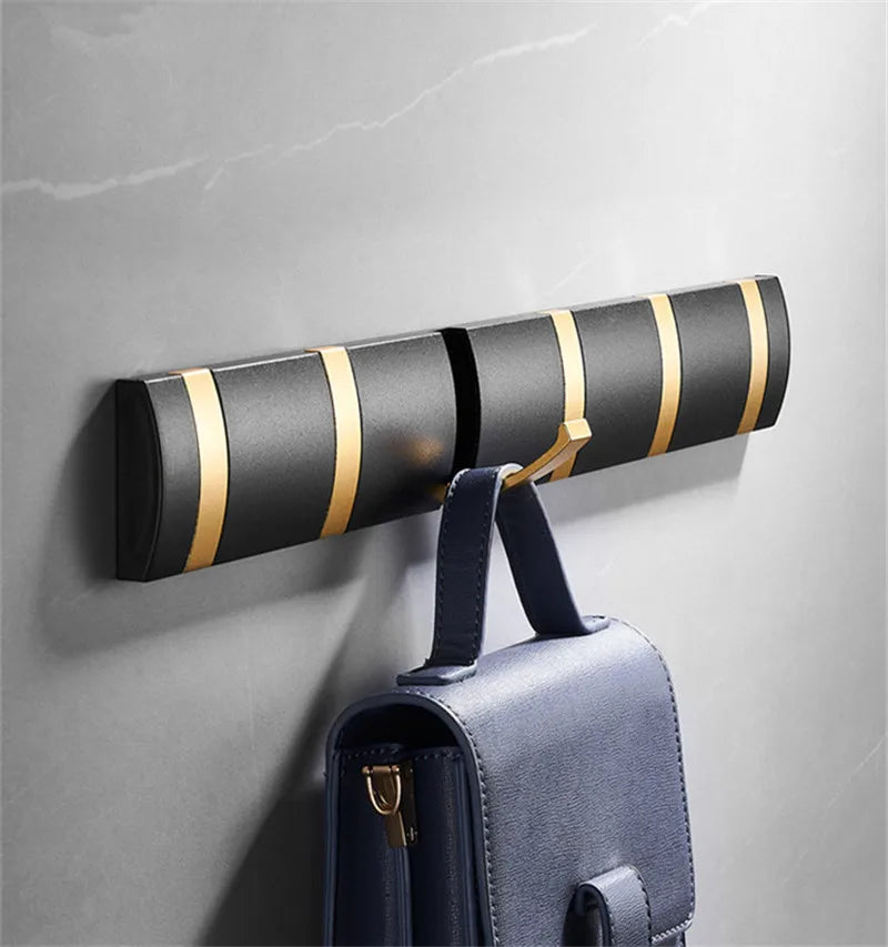 Afralia™ Aluminum Folding Robe Hook Black Gold Wall Mount Towel Hanger Kitchen Door Hook