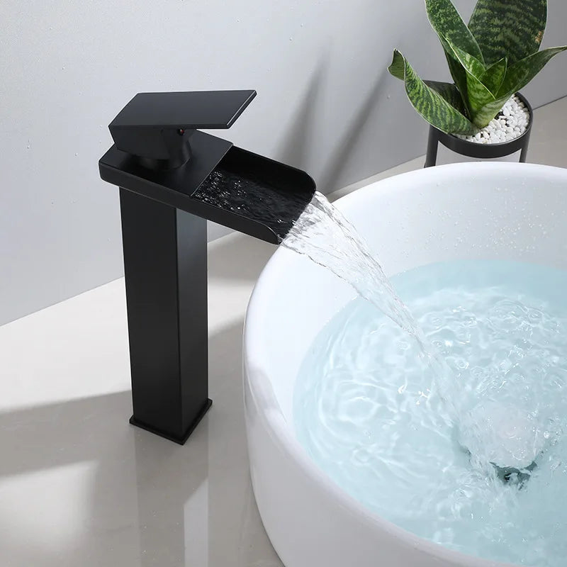 Afralia™ Waterfall Brass Basin Faucet Mixer Tap for Bathroom Sink Hot Cold Water