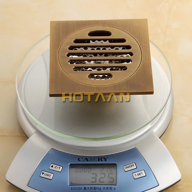 Afralia™ Antique Brass Flower Art Bathroom Accessory Floor Drain Waste Grate - 100mm*100mm