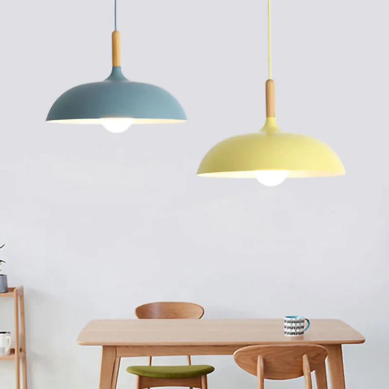 Afralia™ Oak LED Pendant Light Plate - Nordic Modern Iron and Oak Hanging Lamp