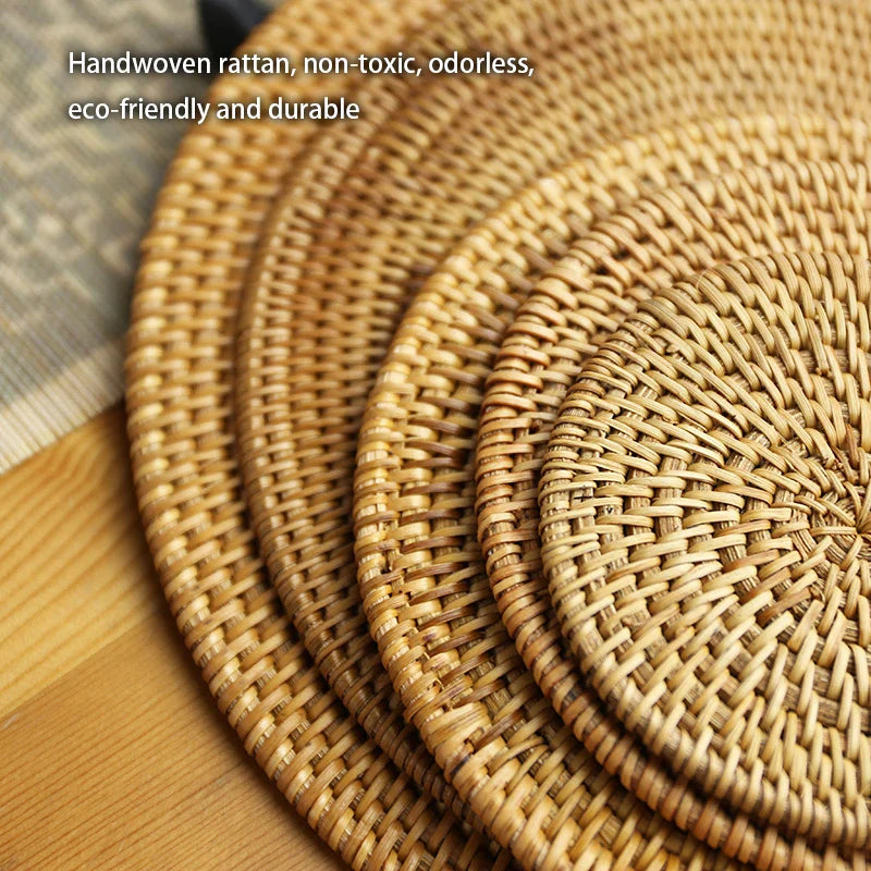 Afralia™ Rattan Coasters Set with Holder - Table Mat Placemat for Cups, Bowls, and Glasses.