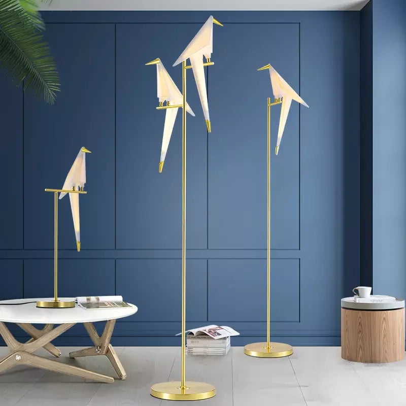 Afralia™ Origami Crane Perch Gold Floor Lamp - Creative Acrylic Design for Home Decor