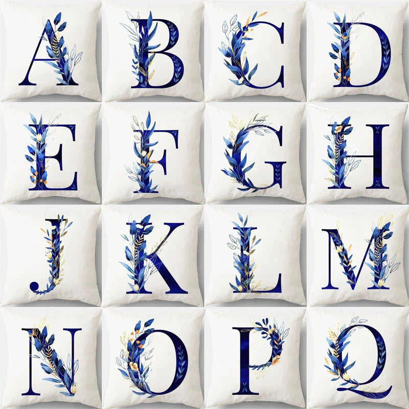 Afralia™ Blue Alphabet Flower Letter Pillowcase for Home Decor