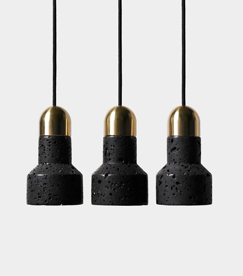 Afralia™ Black Travertine Cement Terrazzo Pendant Light Industrial Hat Light