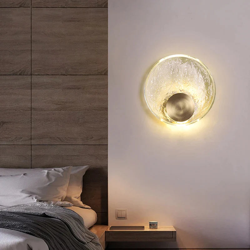 Afralia™ Round Copper Bedroom Wall Lamp- Postmodern Light Luxury for Living Room