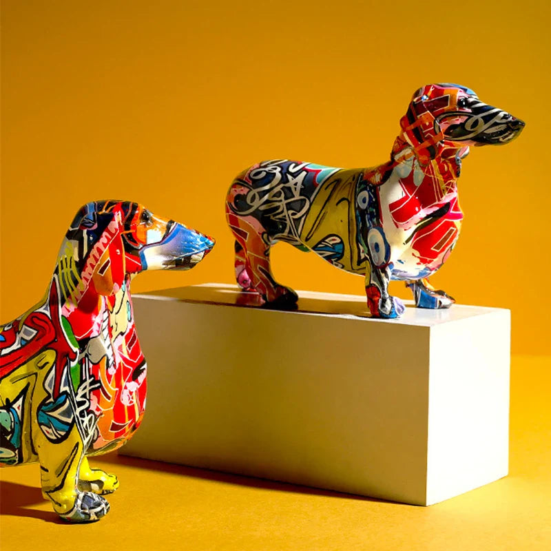 Afralia™ Colorful Dachshund Resin Statue for Home & Office Decor