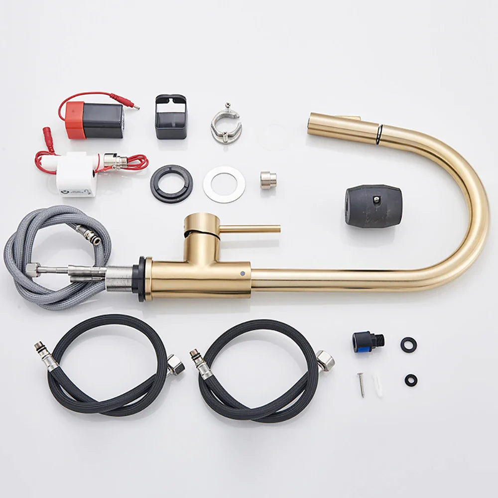 Afralia™ Brushed Gold Smart Touch Kitchen Faucet Dual Outlet Water Modes
