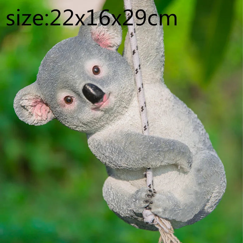 Afralia™ Cartoon Koala Panda Swinging Garden Sculpture Decoration