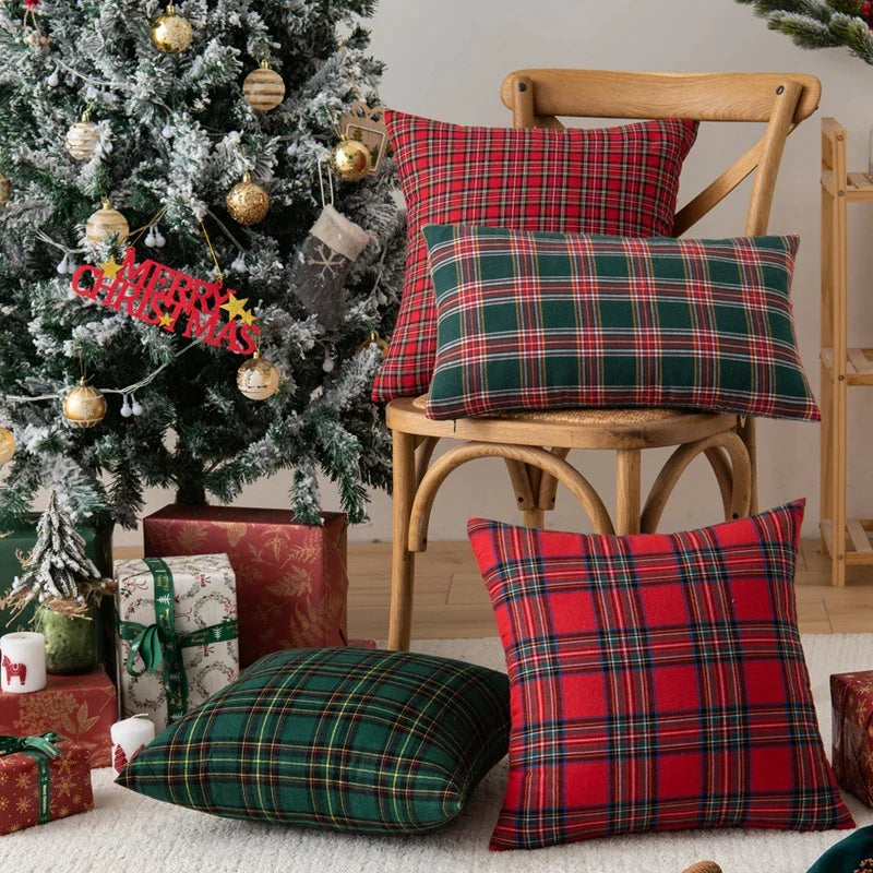 Afralia™ Christmas Plaid Decorative Pillow Covers for Farmhouse Holiday Decor