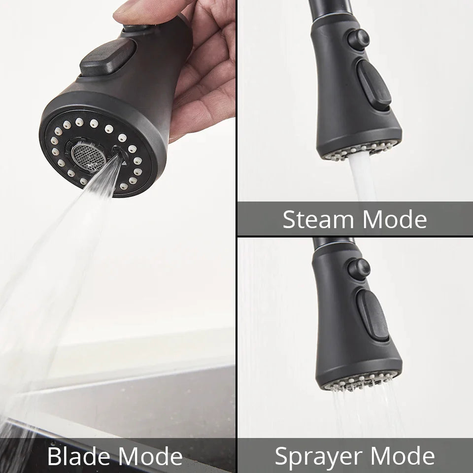Afralia™ Matte Black Kitchen Faucet Pull Out Sink Mixer Tap 360 Rotation Deck Mounted